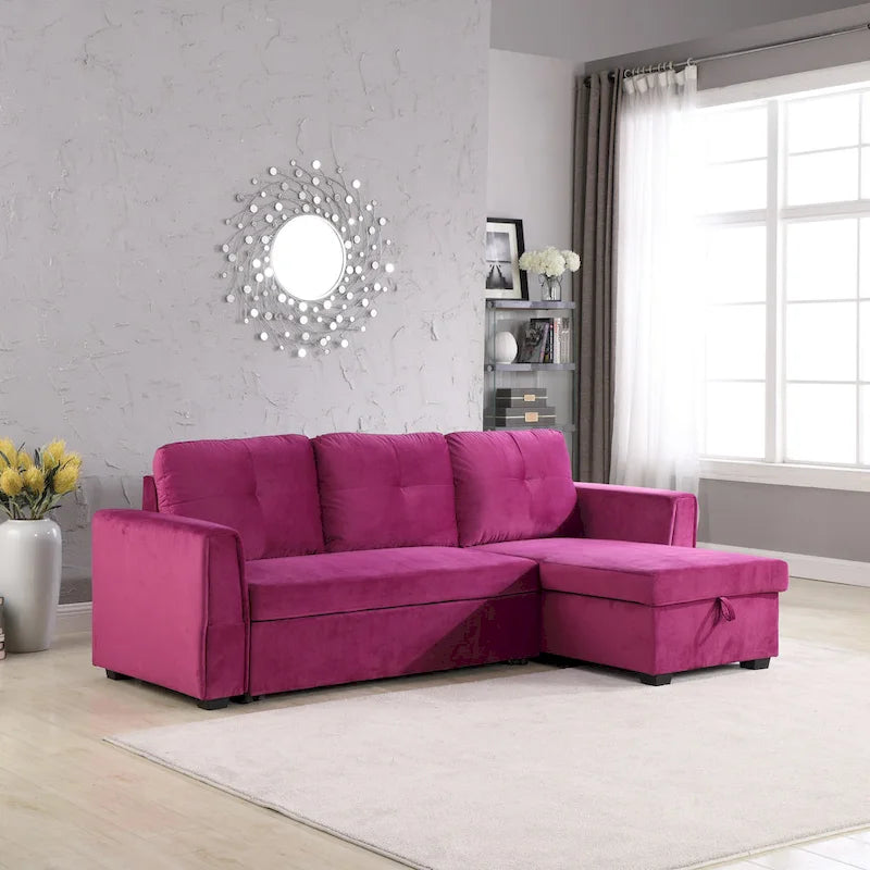 91 Wide Velvet Storage Sectional Reversible Sleeper Sofa & Chaise