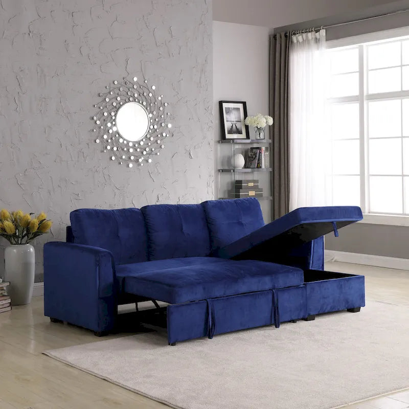 91 Wide Velvet Storage Sectional Reversible Sleeper Sofa & Chaise
