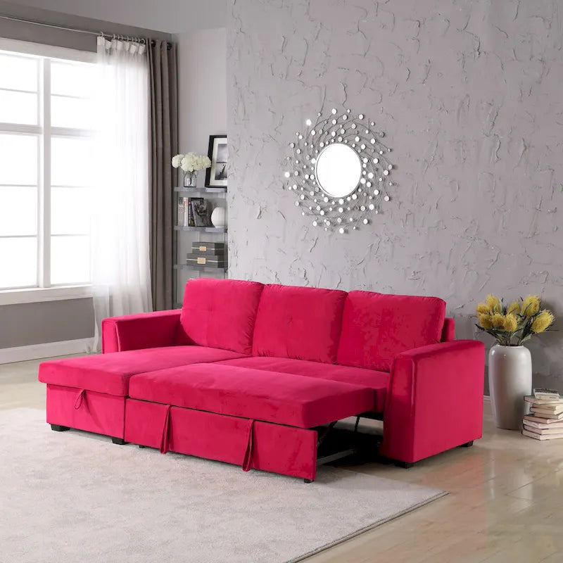 91 Wide Velvet Storage Sectional Reversible Sleeper Sofa & Chaise