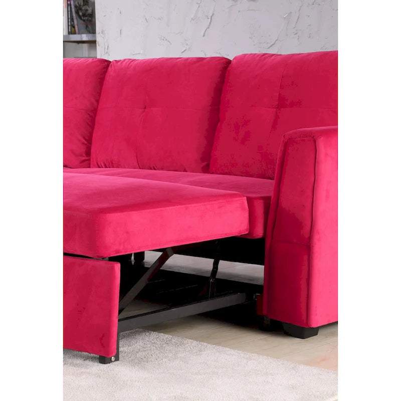 91 Wide Velvet Storage Sectional Reversible Sleeper Sofa & Chaise