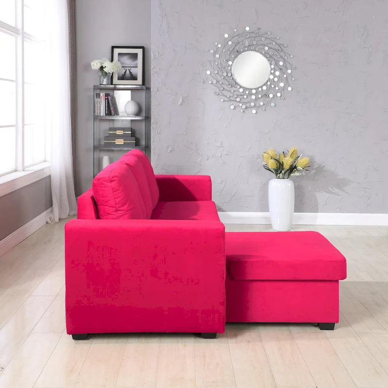 91 Wide Velvet Storage Sectional Reversible Sleeper Sofa & Chaise