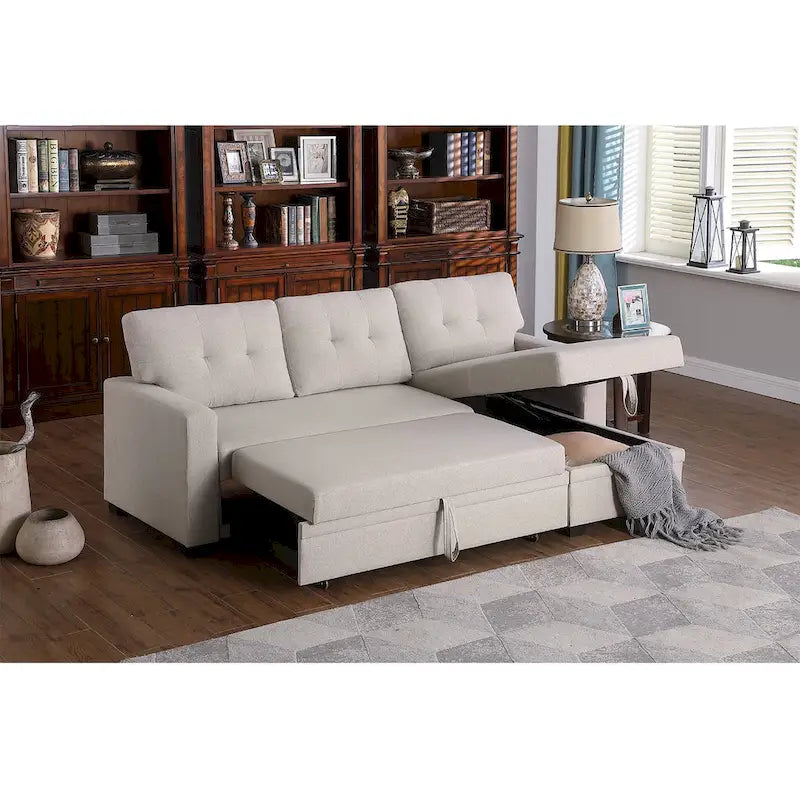 Upholstered Pull out Sectional Sofa with Chaise