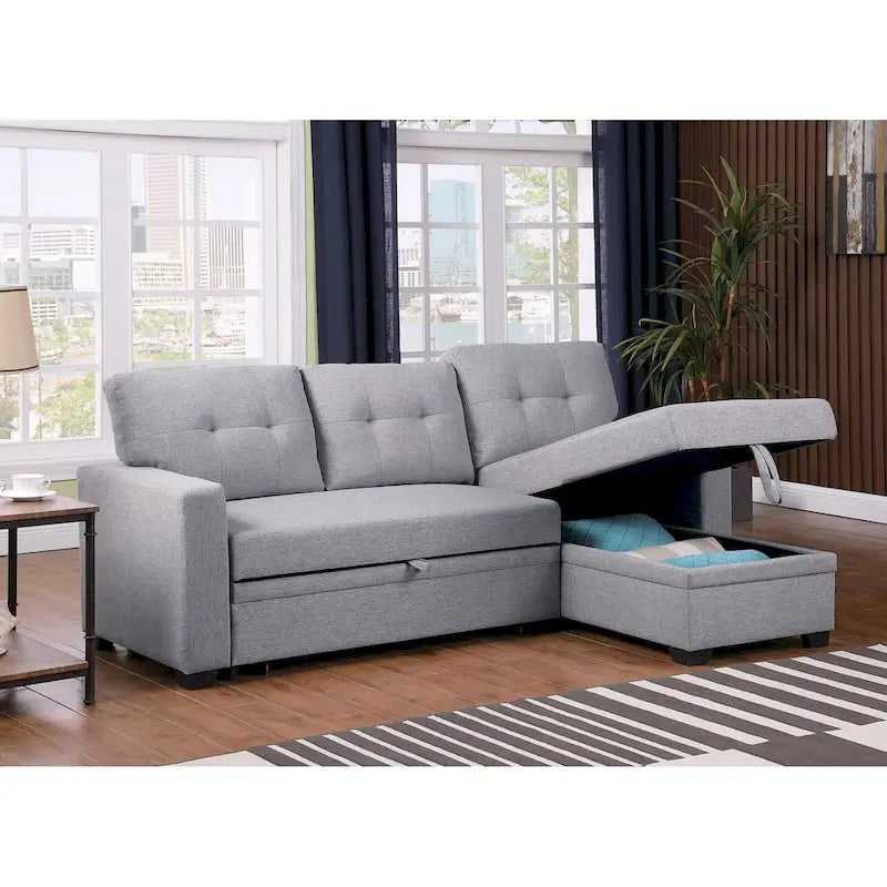 Upholstered Pull out Sectional Sofa with Chaise