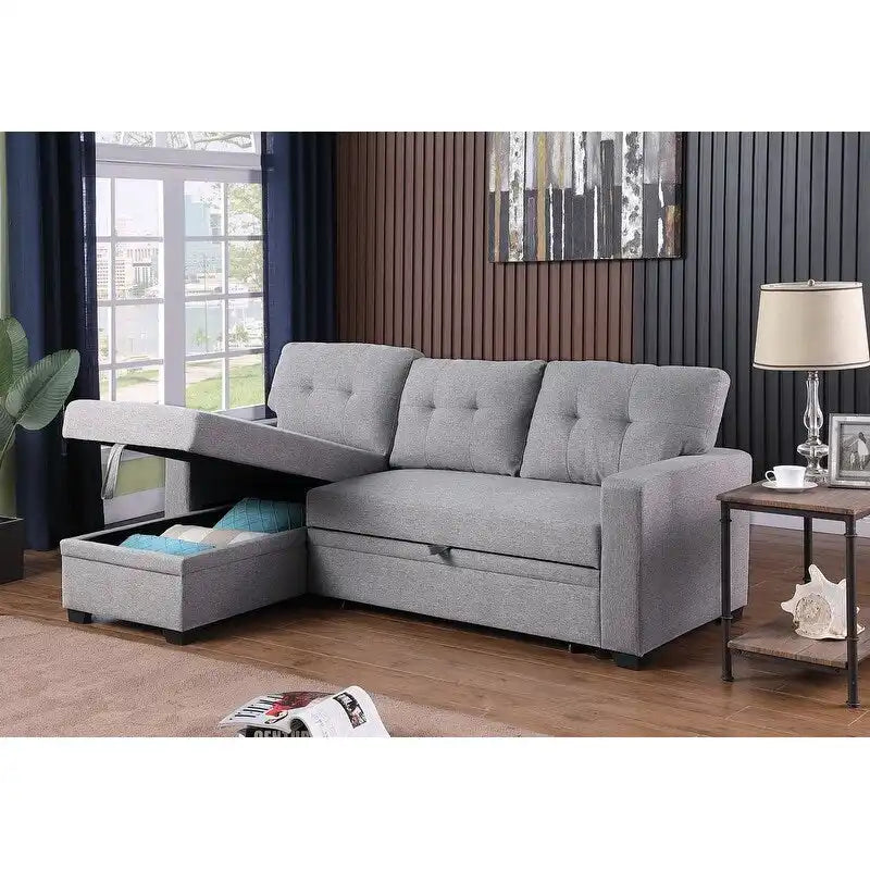Upholstered Pull out Sectional Sofa with Chaise