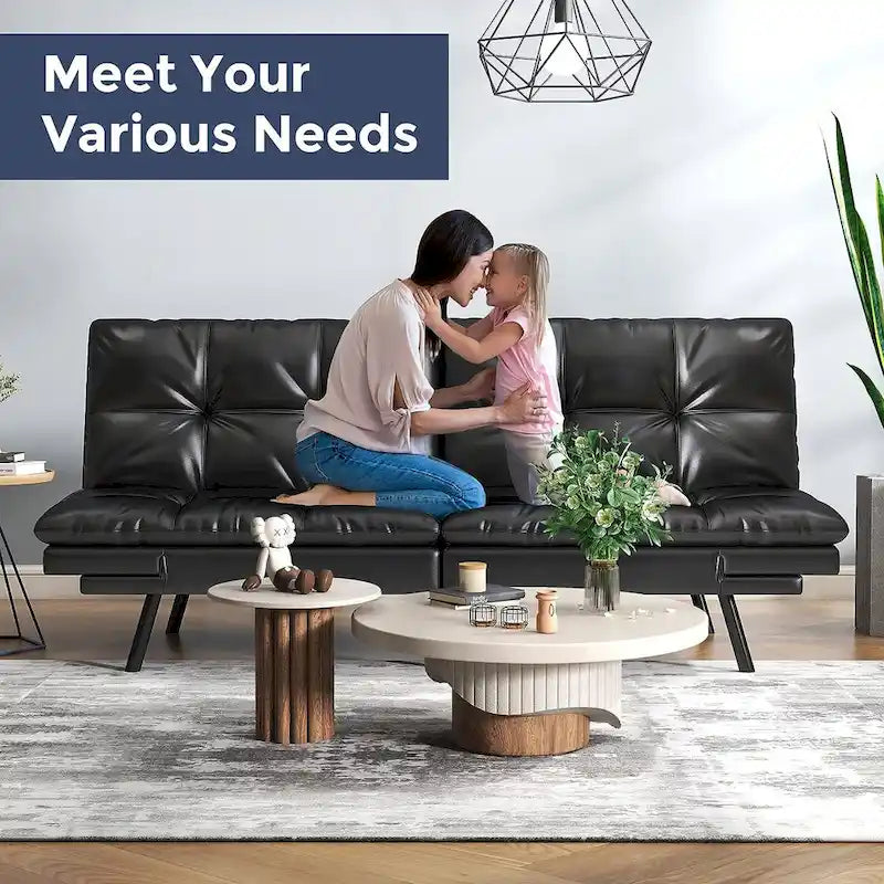 Modern Linen Futon with Memory Foam and Adjustable Armrests