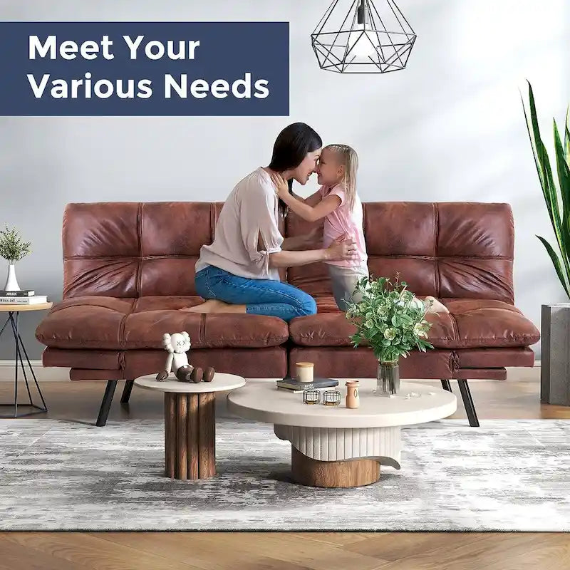 Modern Linen Futon with Memory Foam and Adjustable Armrests