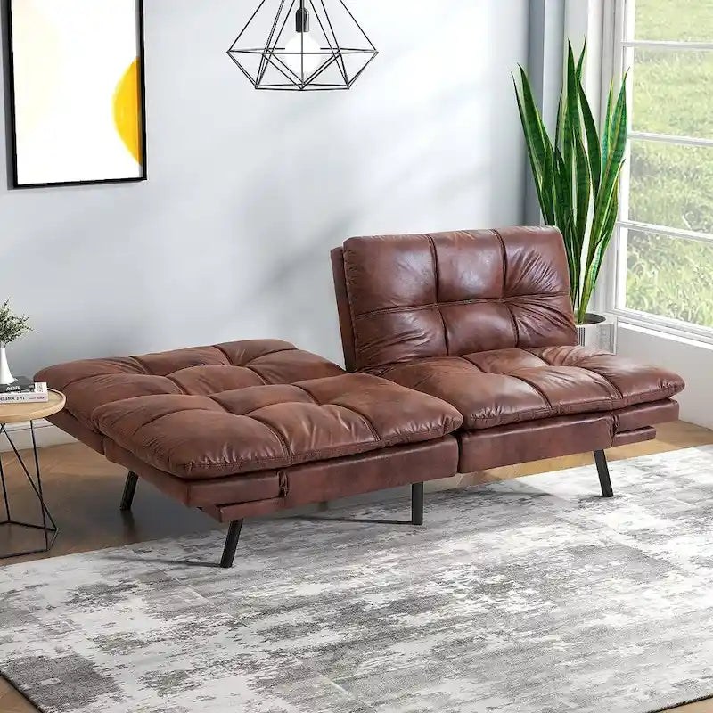 Modern Linen Futon with Memory Foam and Adjustable Armrests