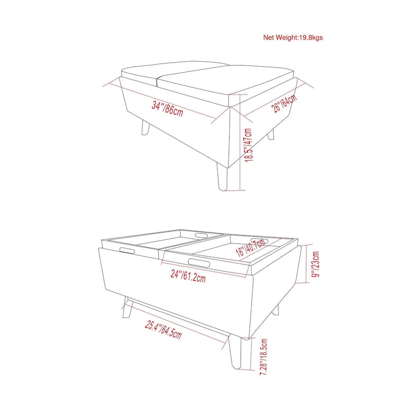 WYNDENHALL Ethan 34 inch Wide Mid Century Modern Rectangle Table Ottoman