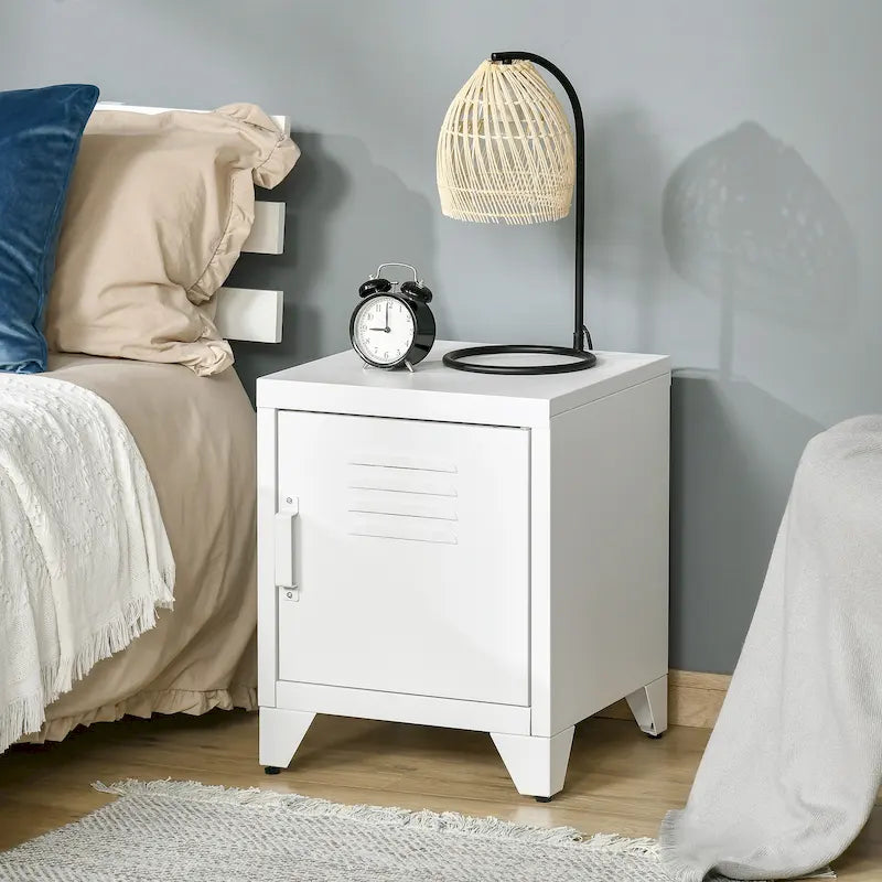 HOMCOM Industrial End Table, Living Room Side Table with Locker-Style Door and Adjustable Shelf - 15.75x15.75x19.75