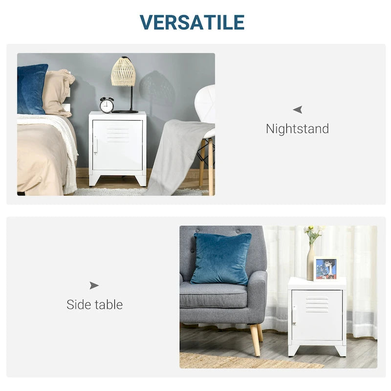 HOMCOM Industrial End Table, Living Room Side Table with Locker-Style Door and Adjustable Shelf - 15.75x15.75x19.75