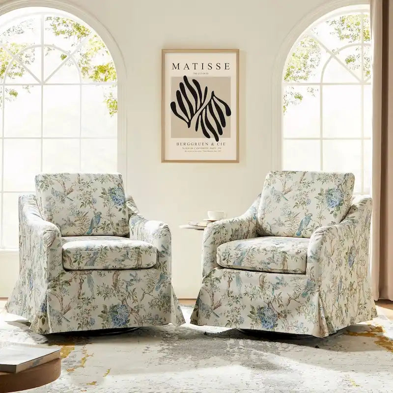Alois Floral Slipcover Swivel Accent Chair with Removable Cushion Set of 2 by HULALA HOME