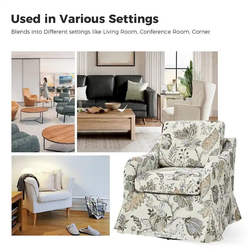 Alois Floral Slipcover Swivel Accent Chair with Removable Cushion Set of 2 by HULALA HOME