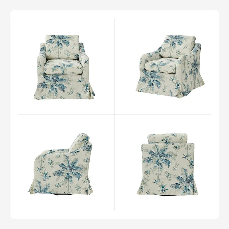 Alois Floral Slipcover Swivel Accent Chair with Removable Cushion Set of 2 by HULALA HOME