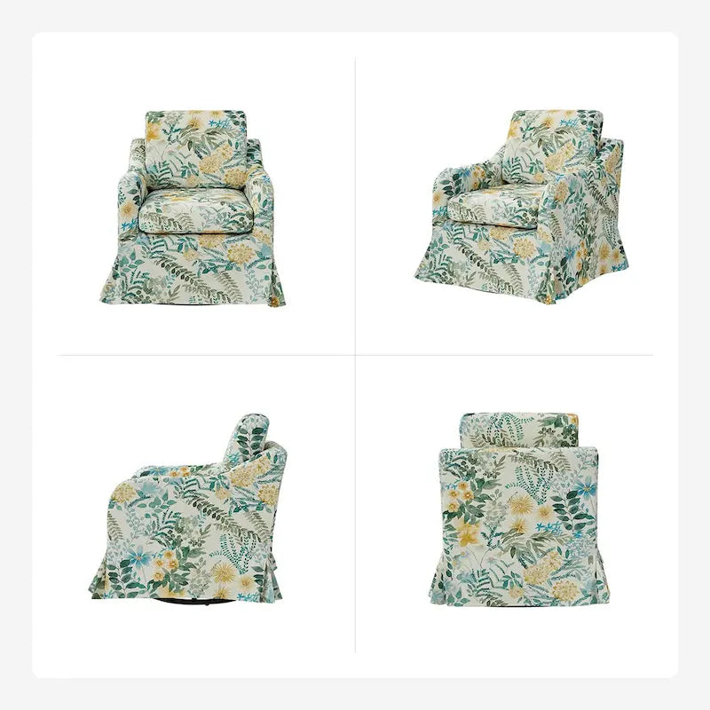 Alois Floral Slipcover Swivel Accent Chair with Removable Cushion Set of 2 by HULALA HOME