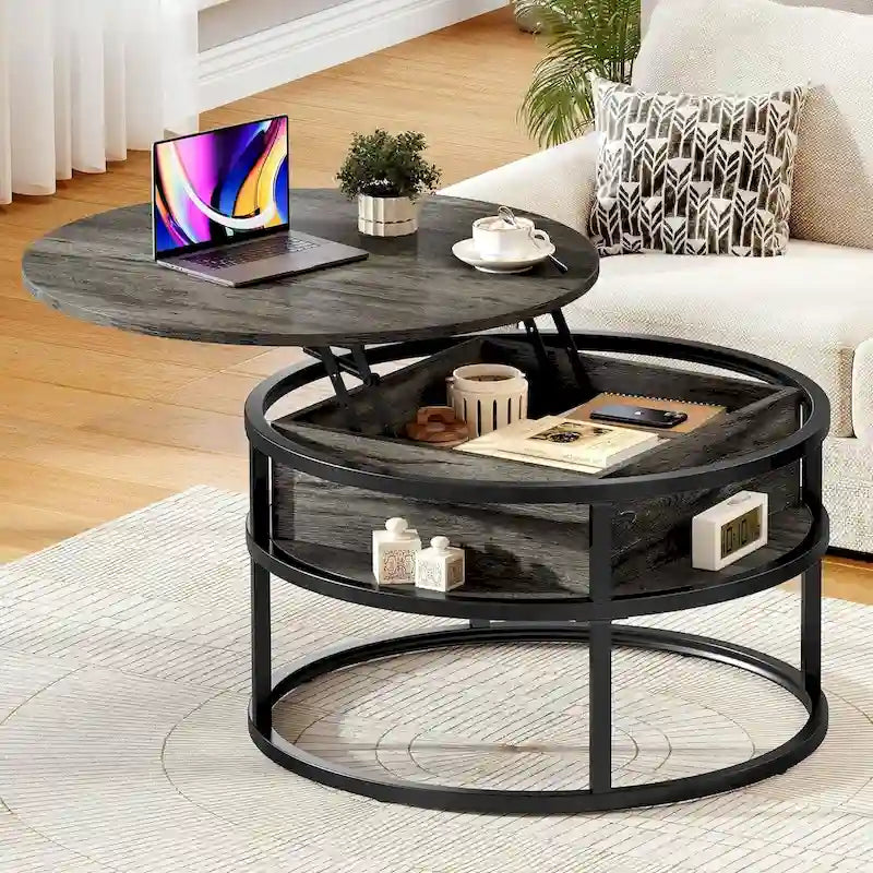 Round Lift Top Extendable Frame Coffee Table with Hide Storage