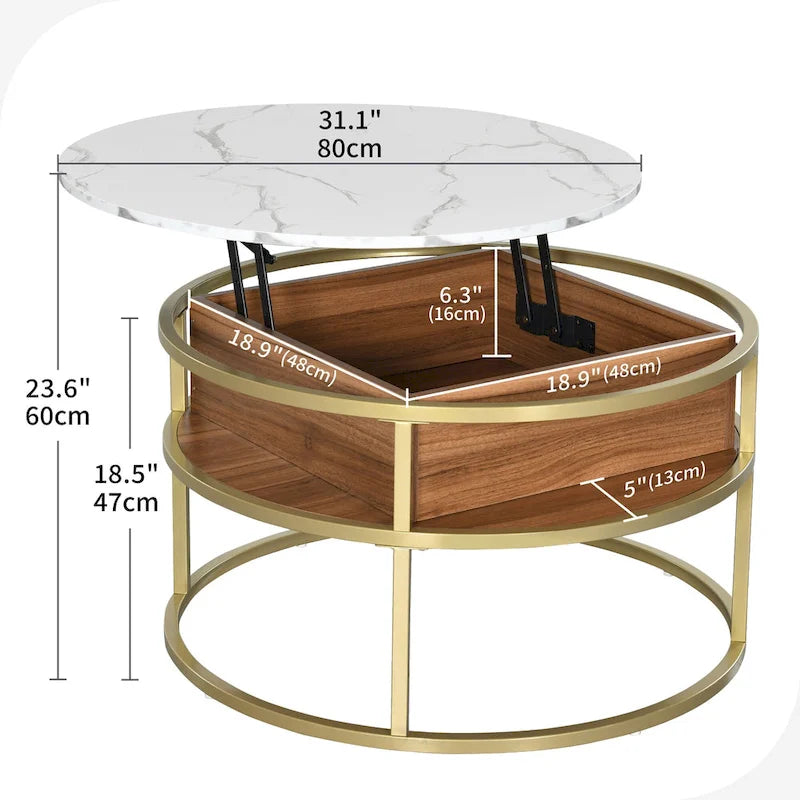 Round Lift Top Extendable Frame Coffee Table with Hide Storage