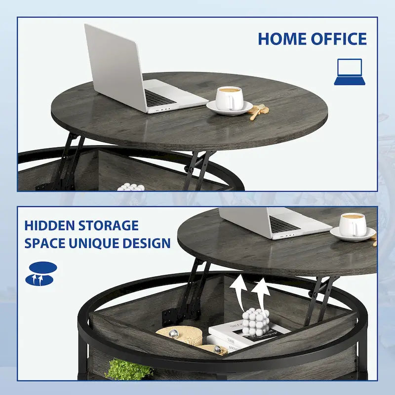 Round Lift Top Extendable Frame Coffee Table with Hide Storage