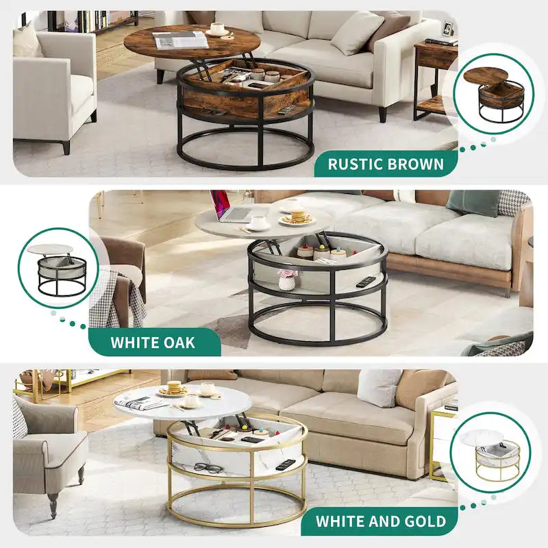 Round Lift Top Extendable Frame Coffee Table with Hide Storage