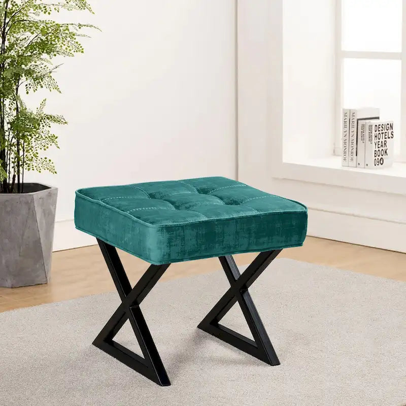 Textured Velvet Ottoman Vanity Stool 18X18X17