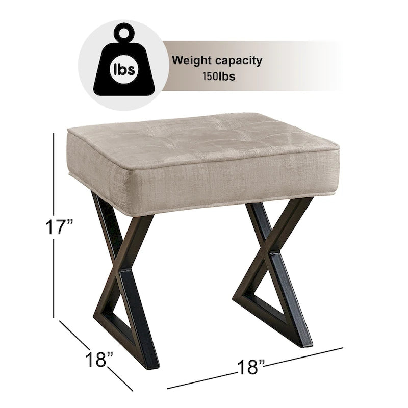 Textured Velvet Ottoman Vanity Stool 18X18X17