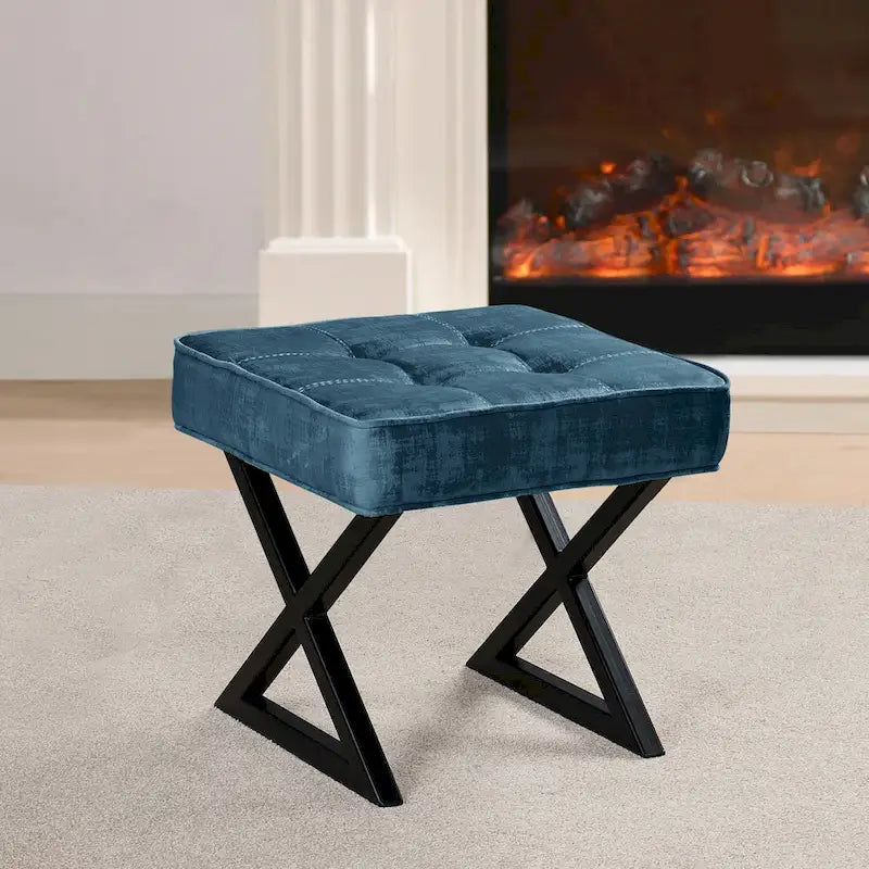 Textured Velvet Ottoman Vanity Stool 18X18X17