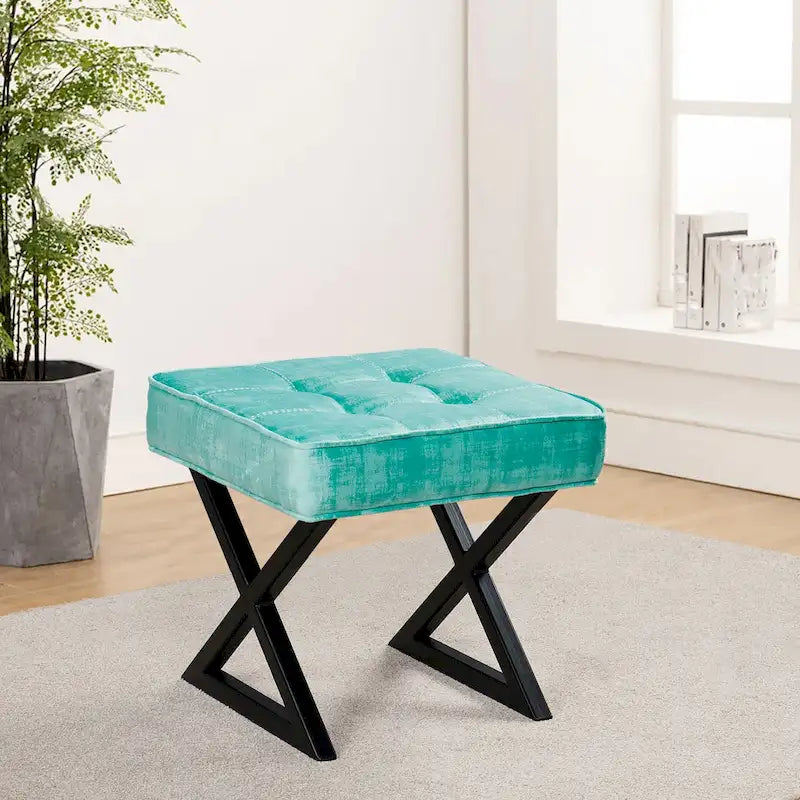 Textured Velvet Ottoman Vanity Stool 18X18X17