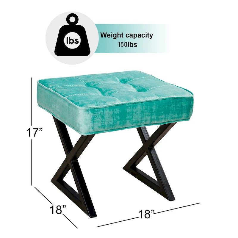 Textured Velvet Ottoman Vanity Stool 18X18X17