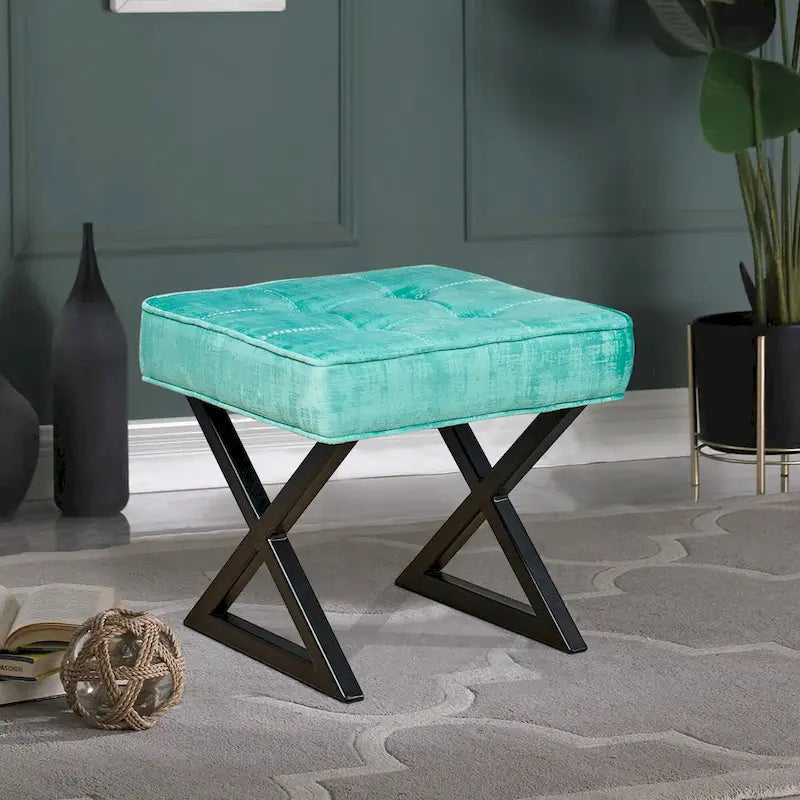 Textured Velvet Ottoman Vanity Stool 18X18X17