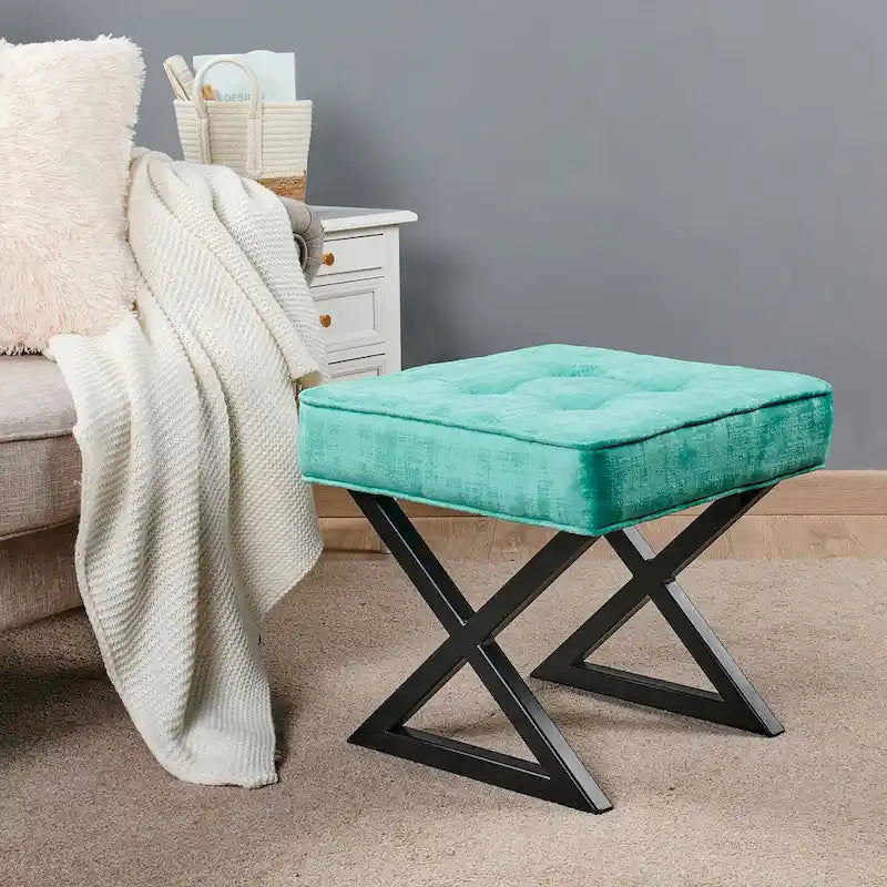 Textured Velvet Ottoman Vanity Stool 18X18X17