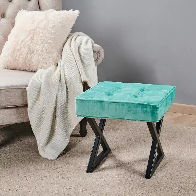 Textured Velvet Ottoman Vanity Stool 18X18X17