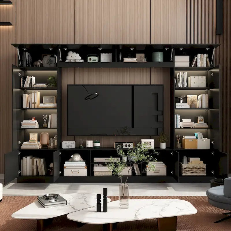 Wall Unit TV Stand with Bookshelves for TVs up to 70, Modern Console