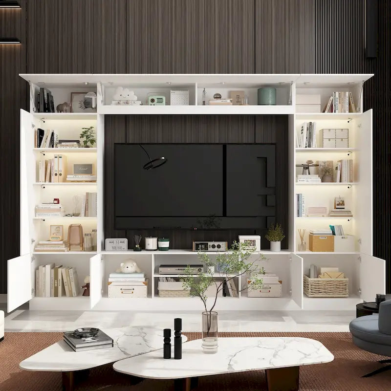 Wall Unit TV Stand with Bookshelves for TVs up to 70, Modern Console