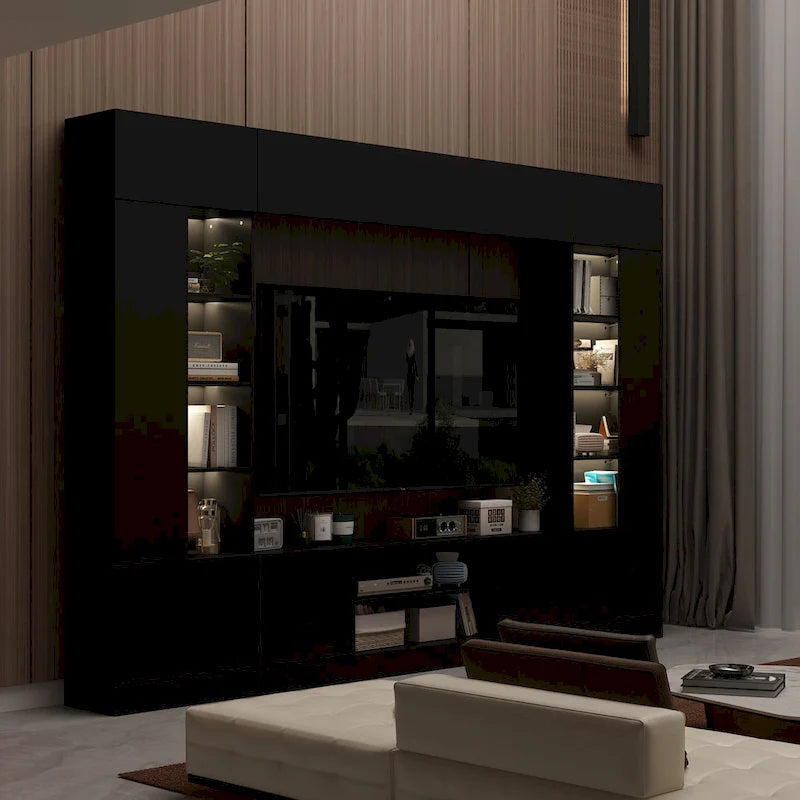 Wall Unit TV Stand with Bookshelves for TVs up to 70, Modern Console