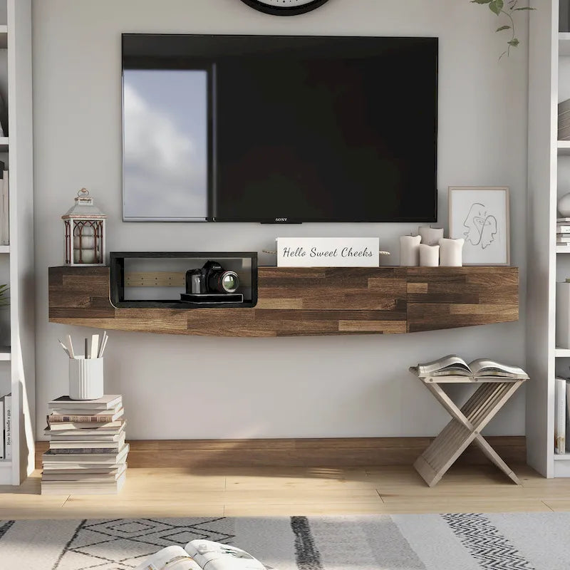 DH BASIC Contemporary 63-inch 1-Shelf Floating TV Console with Drawer and Lift-top Storage by Denhour