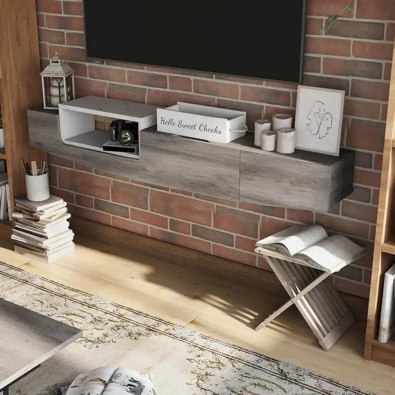 DH BASIC Contemporary 63-inch 1-Shelf Floating TV Console with Drawer and Lift-top Storage by Denhour