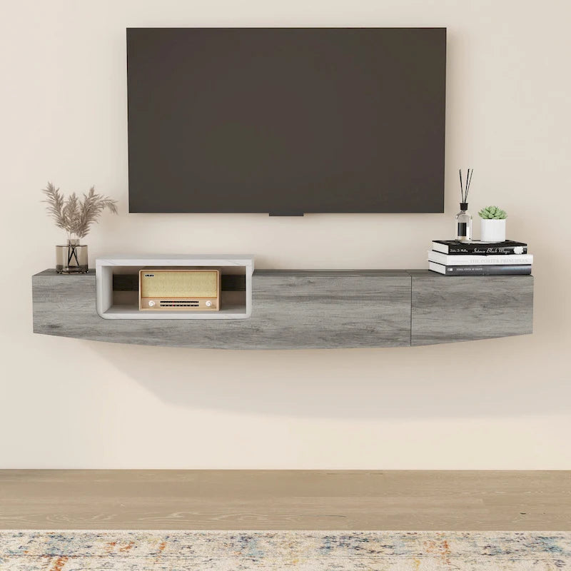 DH BASIC Contemporary 63-inch 1-Shelf Floating TV Console with Drawer and Lift-top Storage by Denhour