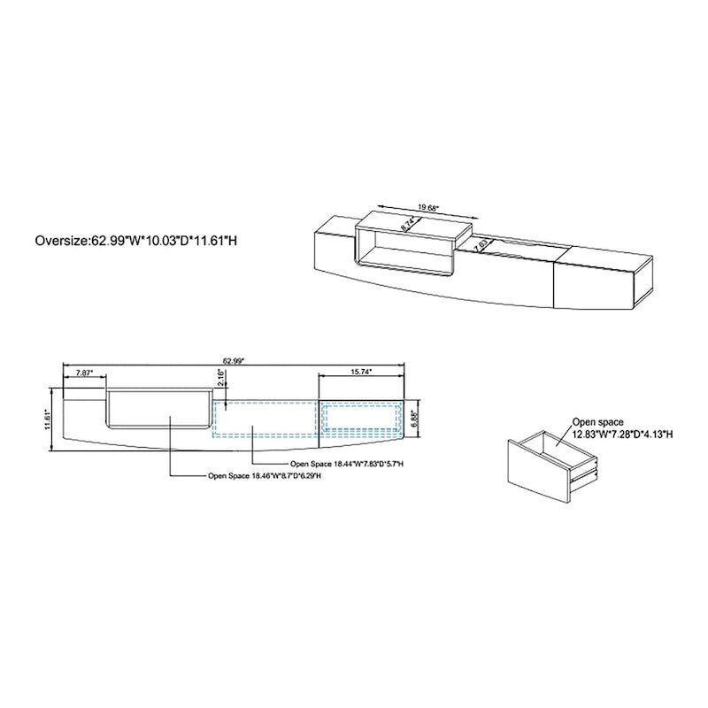 DH BASIC Contemporary 63-inch 1-Shelf Floating TV Console with Drawer and Lift-top Storage by Denhour