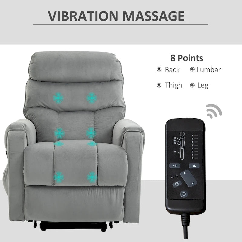 HOMCOM Electric Power Lift Recliner, Upholstered Vibration Massage Chair with Remote Control
