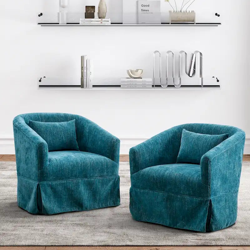 Ouyessir Set of 2 Swivel Barrel Chair 360 Degree Upholstered Accent Chair Fabric Armchair