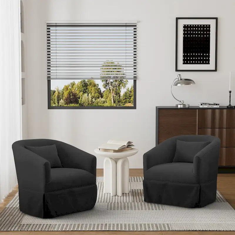 Ouyessir Set of 2 Swivel Barrel Chair 360 Degree Upholstered Accent Chair Fabric Armchair
