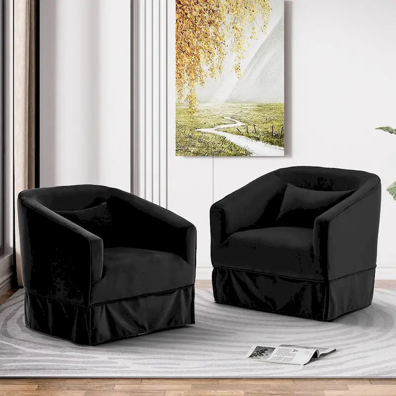 Ouyessir Set of 2 Swivel Barrel Chair 360 Degree Upholstered Accent Chair Fabric Armchair