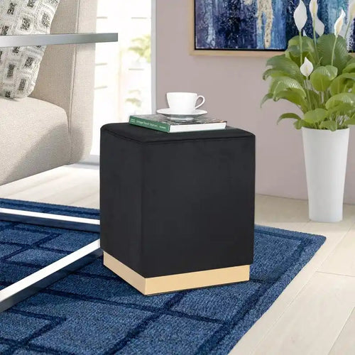 Adeco Ottoman Footrest Vanity Stool Gold Trim Footstool