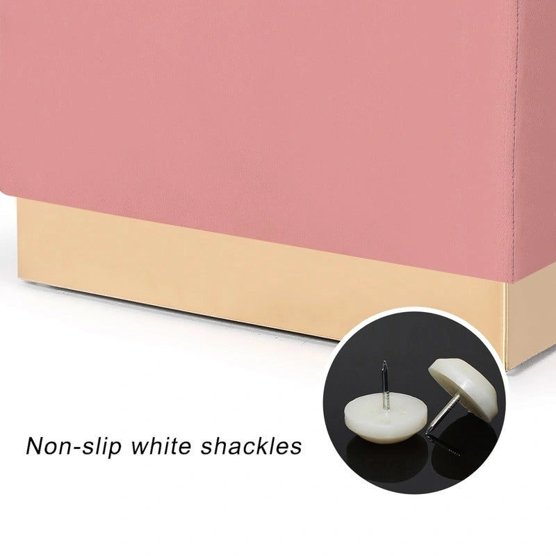 Adeco Ottoman Footrest Vanity Stool Gold Trim Footstool