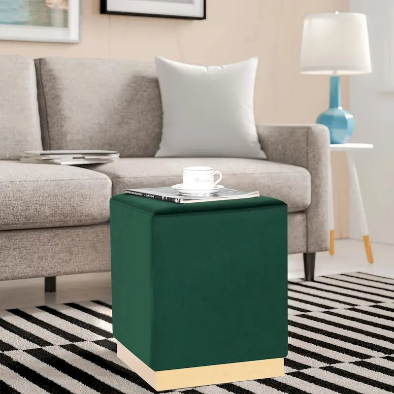 Adeco Ottoman Footrest Vanity Stool Gold Trim Footstool