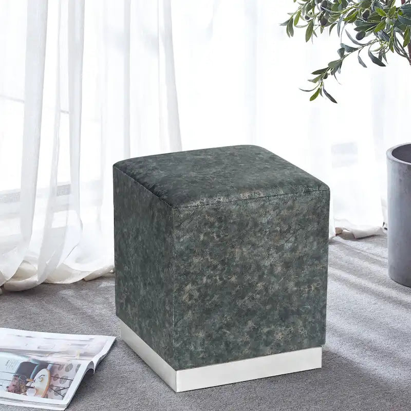 Adeco Ottoman Footrest Vanity Stool Gold Trim Footstool