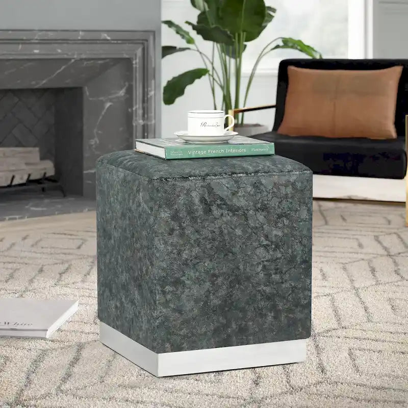 Adeco Ottoman Footrest Vanity Stool Gold Trim Footstool