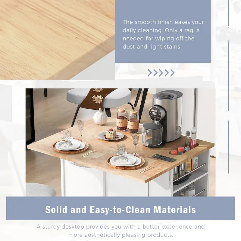 Kitchen Storage Island with Drop Leaf and Power Outlet For Dining Room