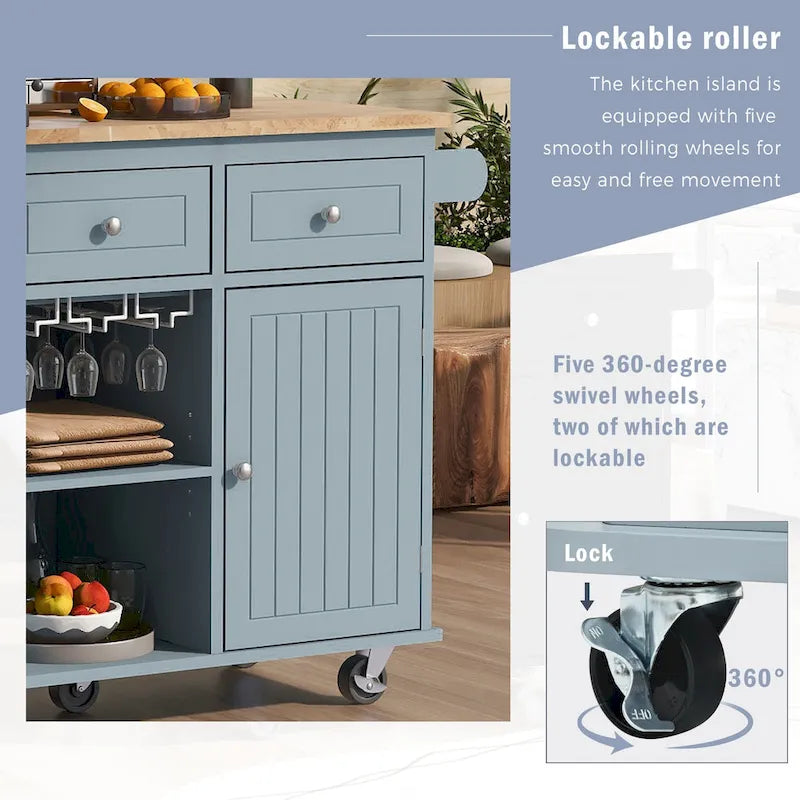 Kitchen Storage Island with Drop Leaf and Power Outlet For Dining Room