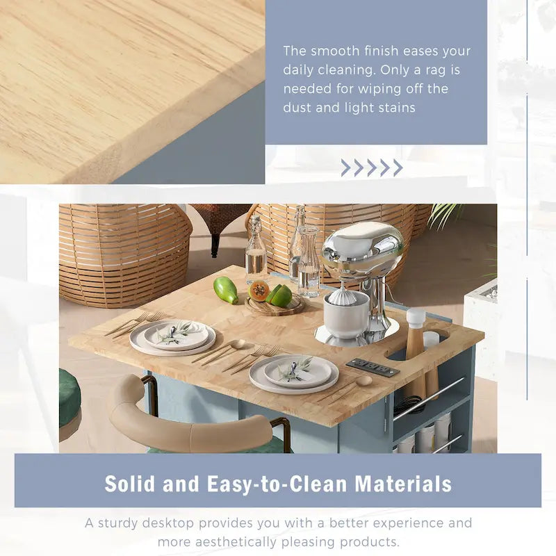 Kitchen Storage Island with Drop Leaf and Power Outlet For Dining Room