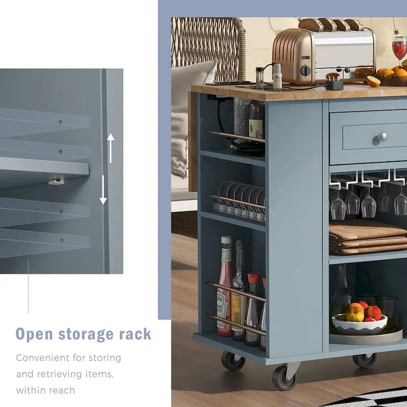 Kitchen Storage Island with Drop Leaf and Power Outlet For Dining Room
